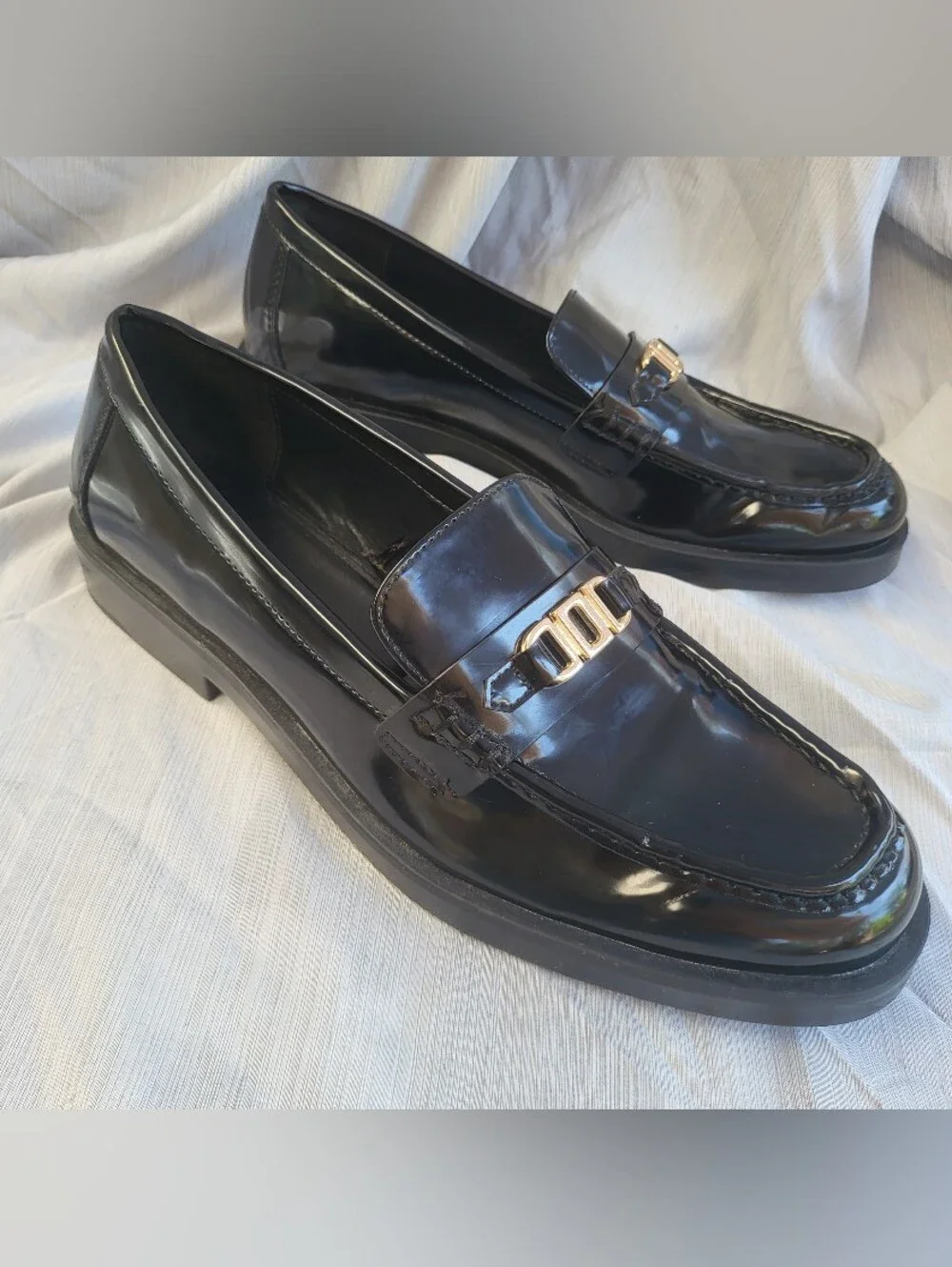 Zara Black  Pleather Men’s Loafers with Gold Accent Size 42 Us Mens 9